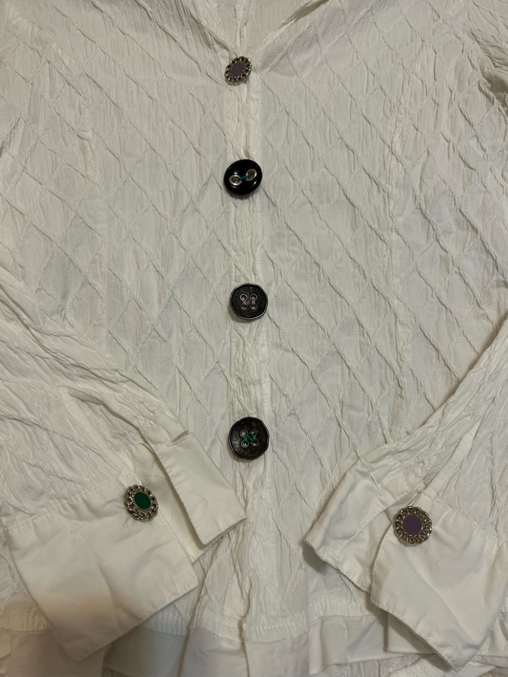Elisa Cavaletti Cotton White Textured Button-Down Shirt with Decorative Buttons - Picture 6 of 12